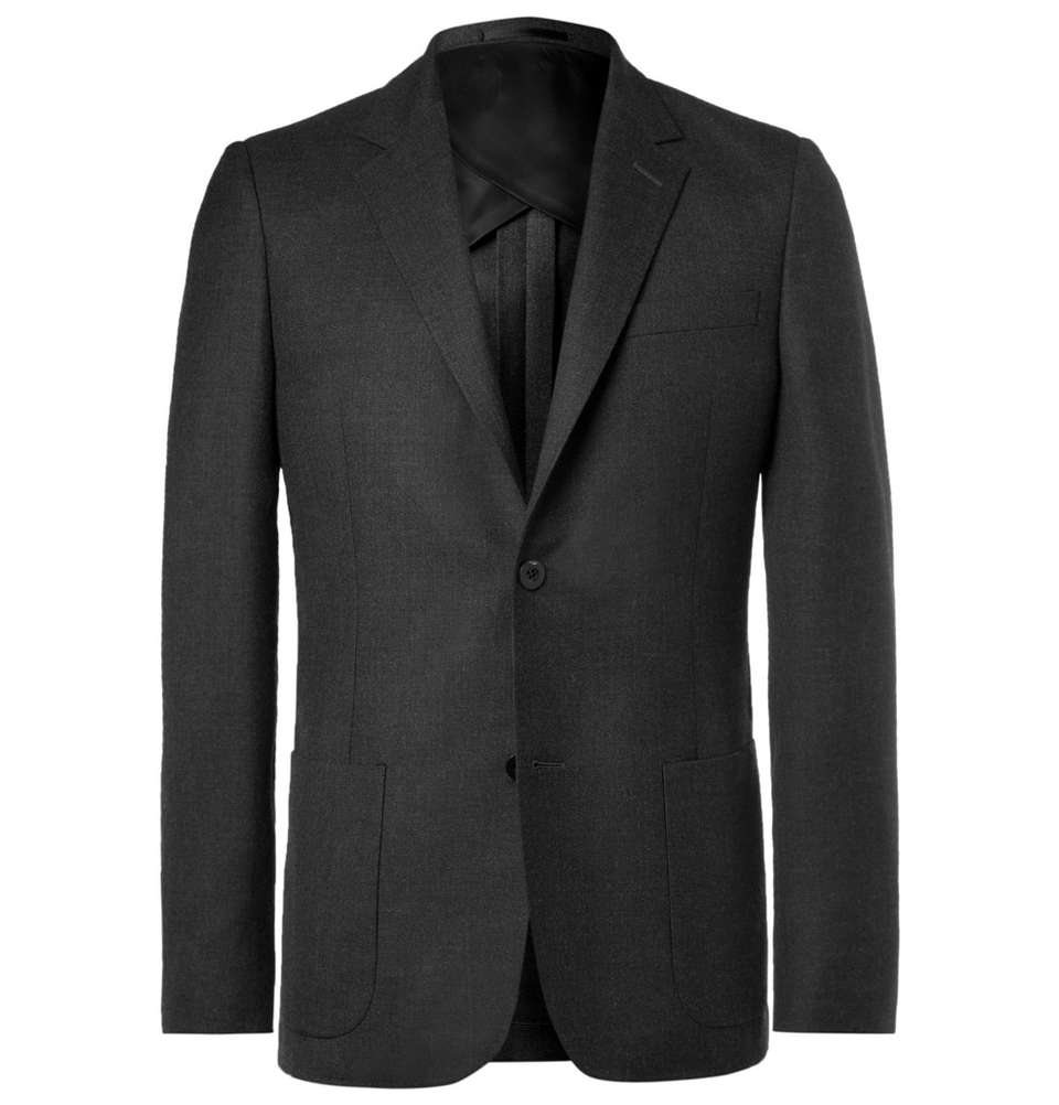 Grey Unstructured Worsted Wool Jacket