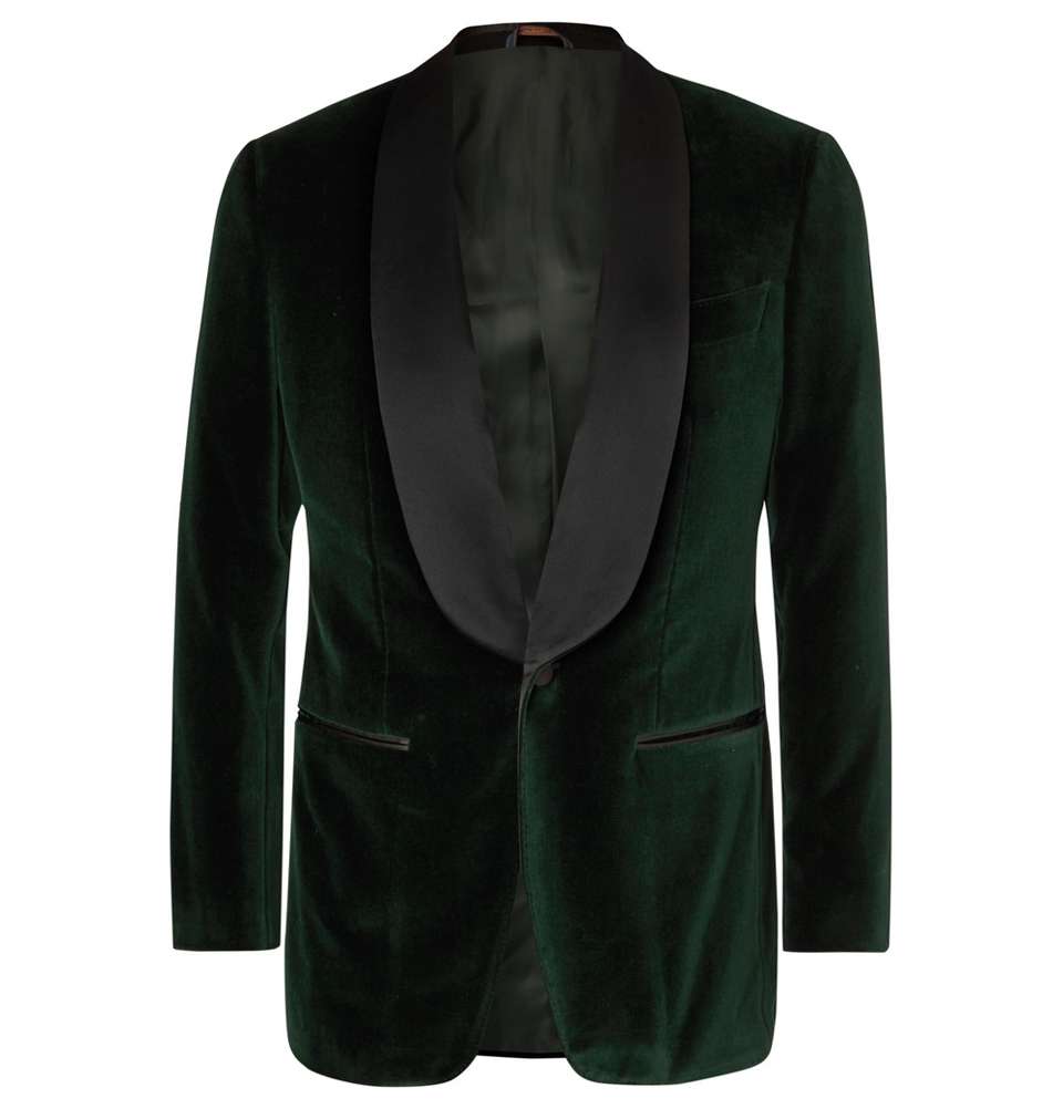 Dark-Green Slim-Fit Satin-Trimmed Cotton-Velvet Tuxedo Jacket