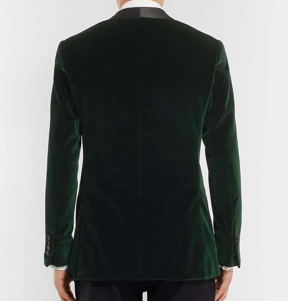 Dark-Green Slim-Fit Satin-Trimmed Cotton-Velvet Tuxedo Jacket