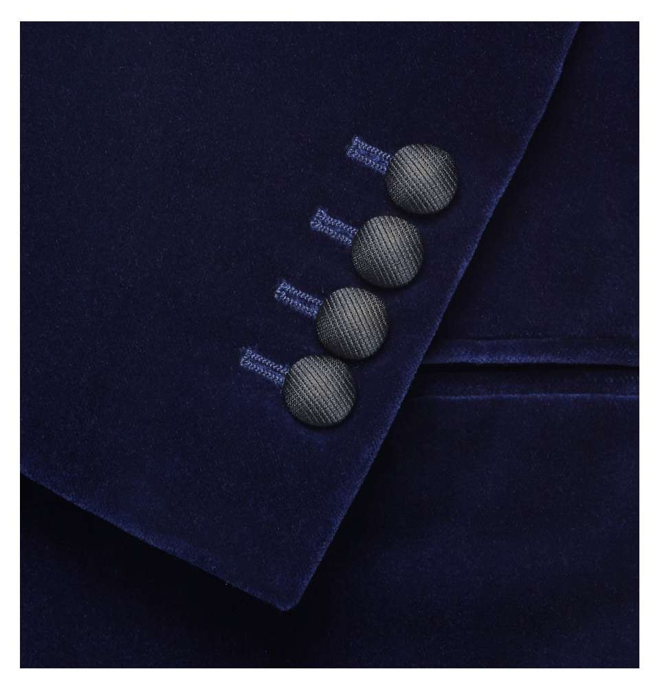 Navy Slim-Fit Satin-Trimmed Cotton-Velvet Tuxedo Jacket