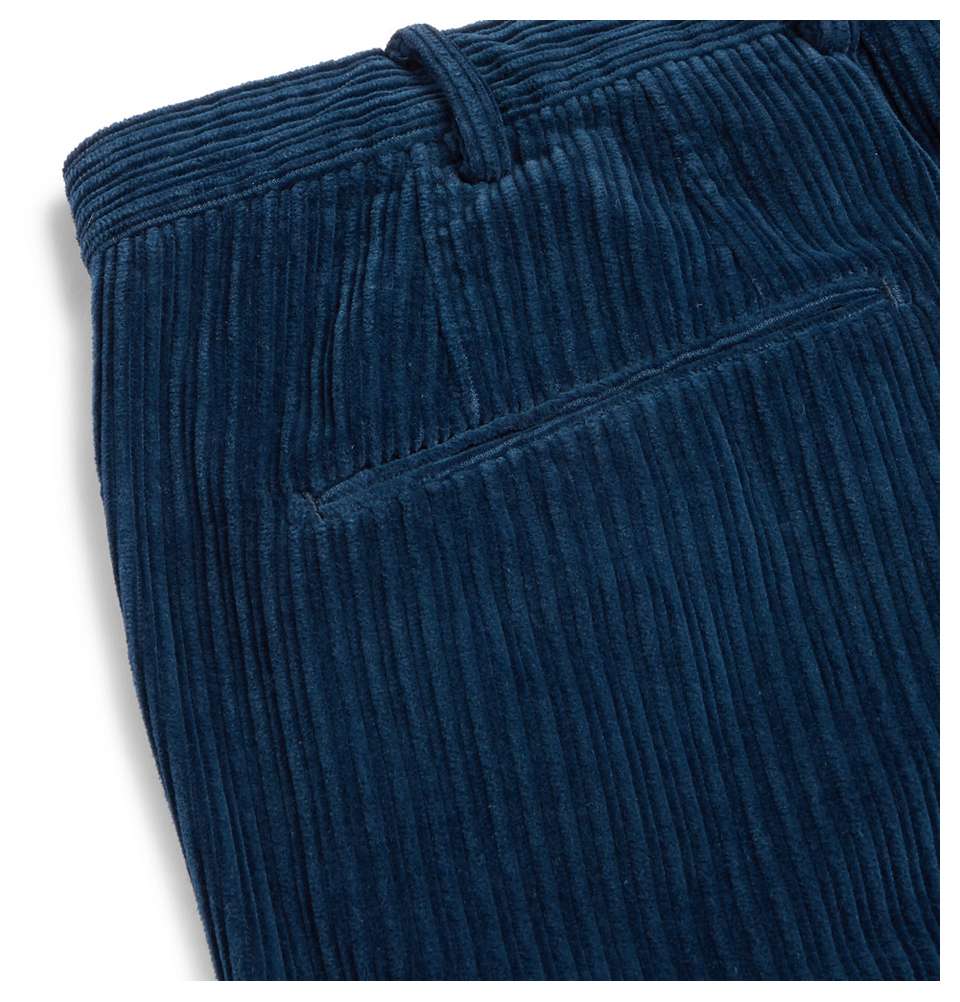 Navy Slim-Fit Cotton-Corduroy Trousers