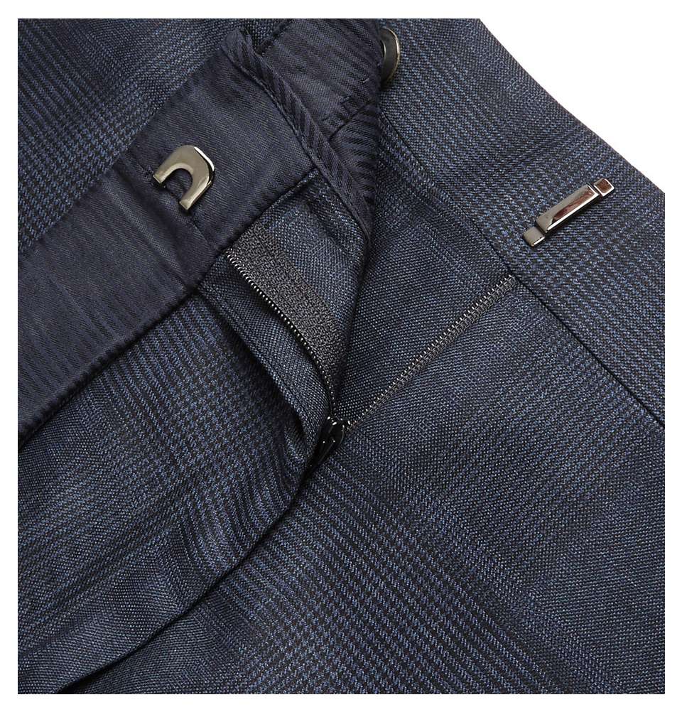 Navy Slim-Fit Prince of Wales Checked Wool Trousers
