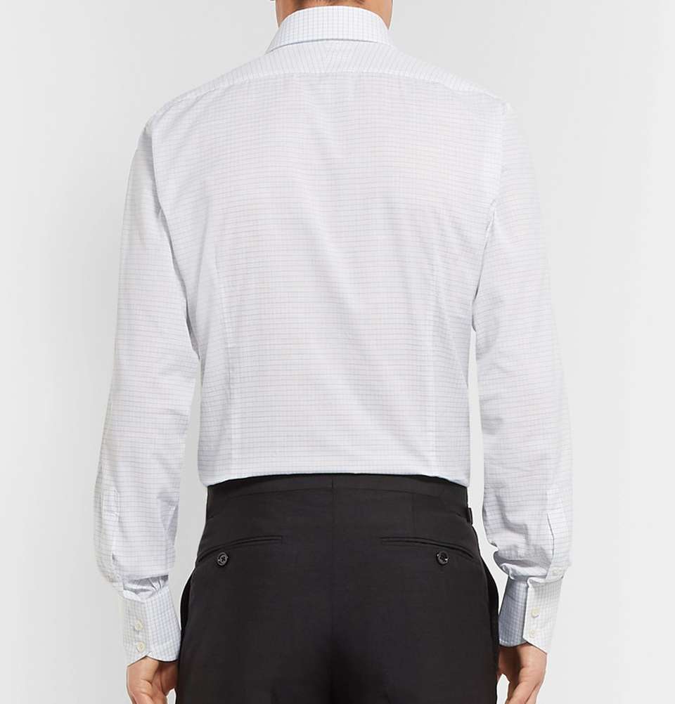Blue Slim-Fit Checked Cotton Shirt